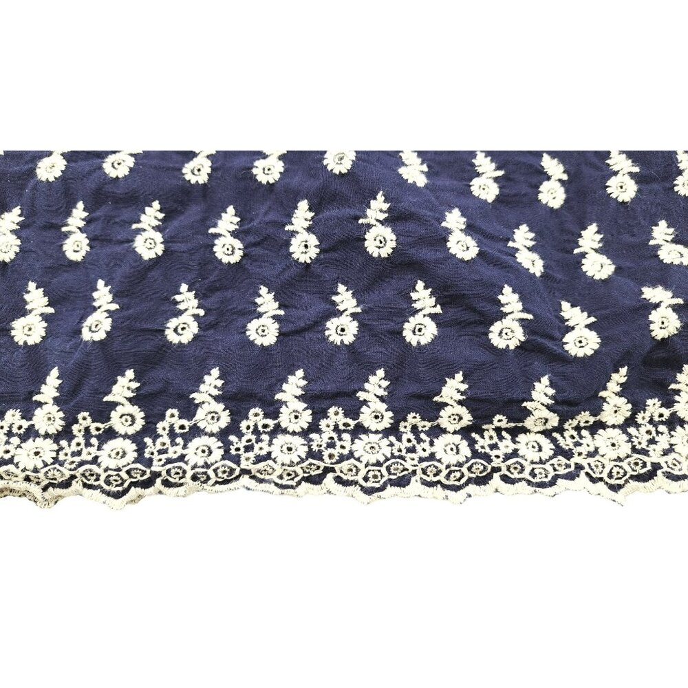 Max Edition Blue White Floral Embroidered Eyelet Short Sleeve Blouse Women Large - Picture 6 of 8